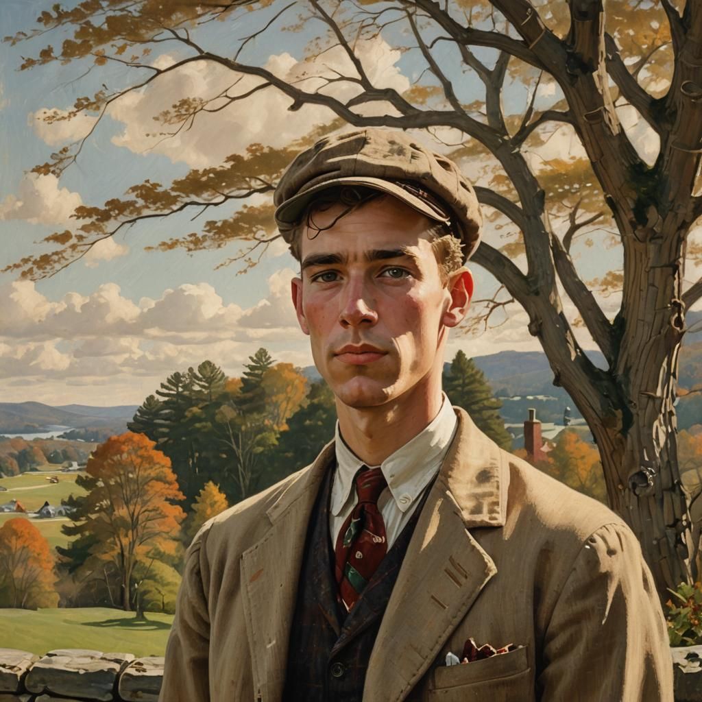 Nostalgic Portrait of Young Man in Americana Style