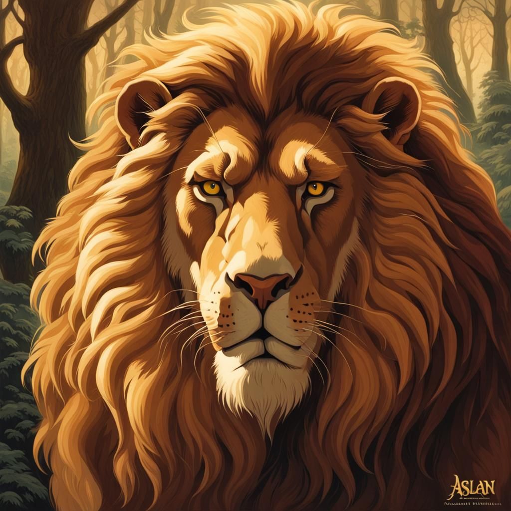 Aslan of Narnia in Fantasy Illustration Style