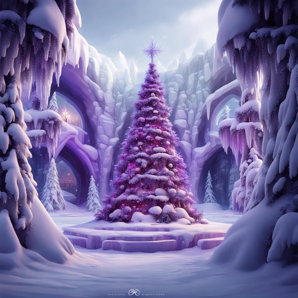 Winter Wonderland Ice Hotel Christmas Tree Painting