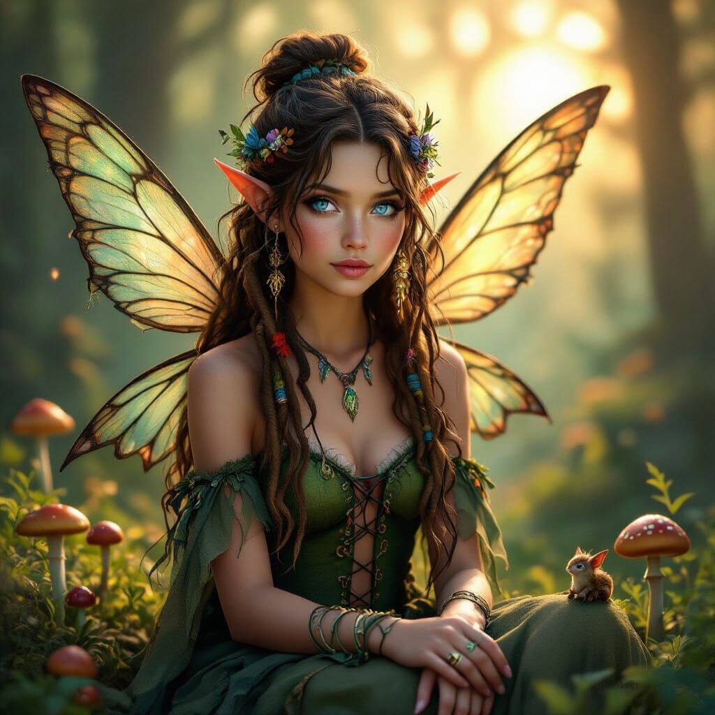Earthy Forest Fairy with Sunset Setting