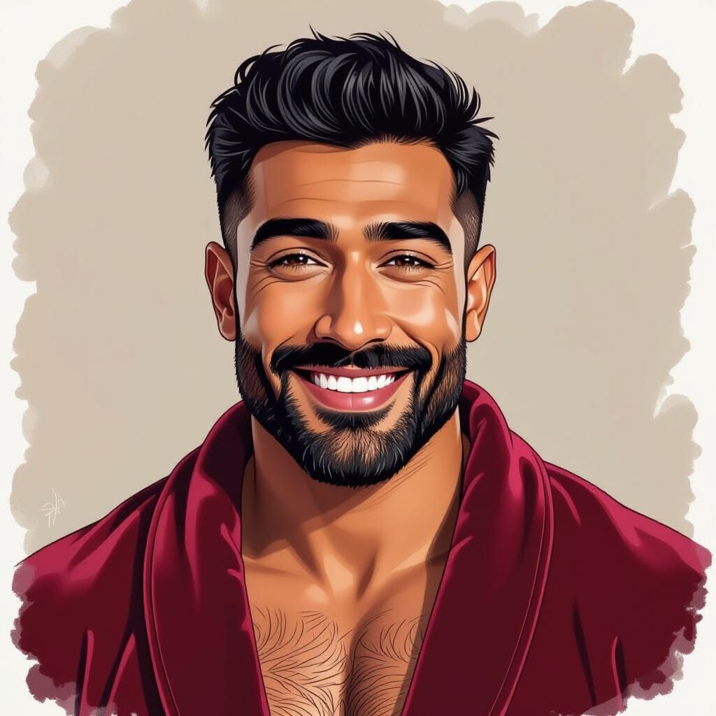 Handsome Hunk in Velvet Bathrobes, Joyful Yet Anxious