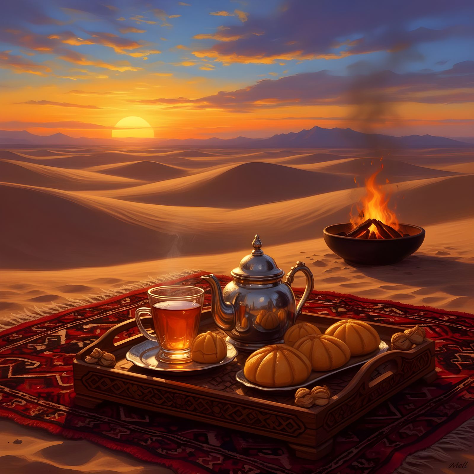 Desert Sunset with Tea Ceremony and Pastries