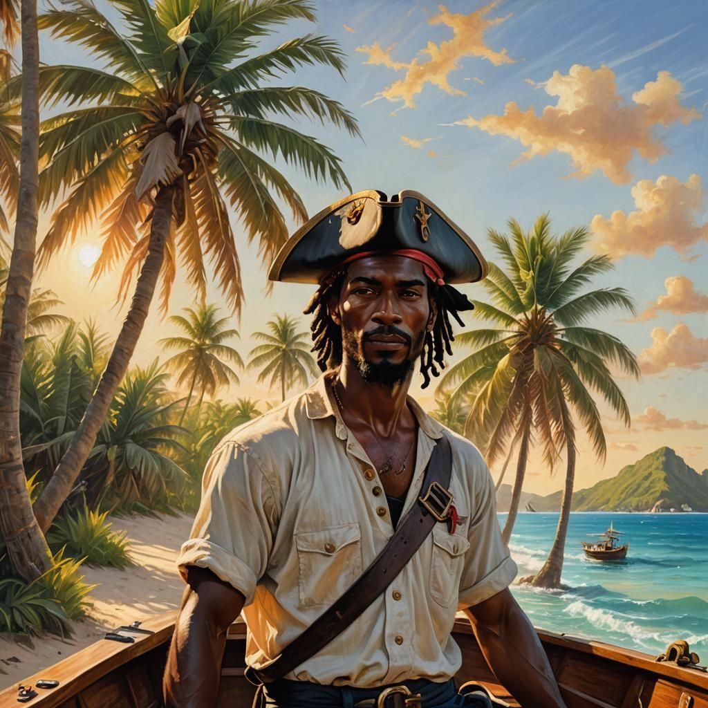Caribbean Seascape Painting with Pirate Ship