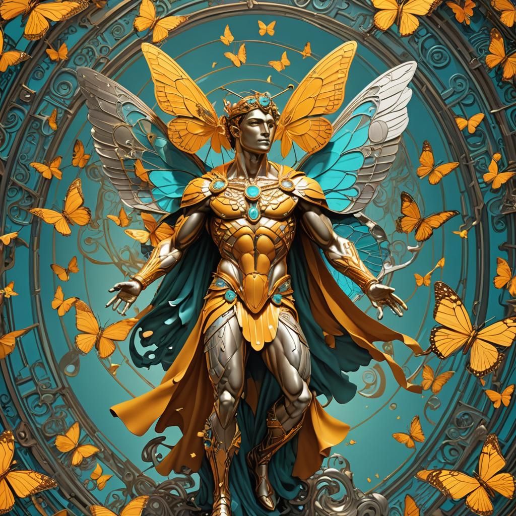 Hermes as Monarch Butterfly in Dramatic Splash Art