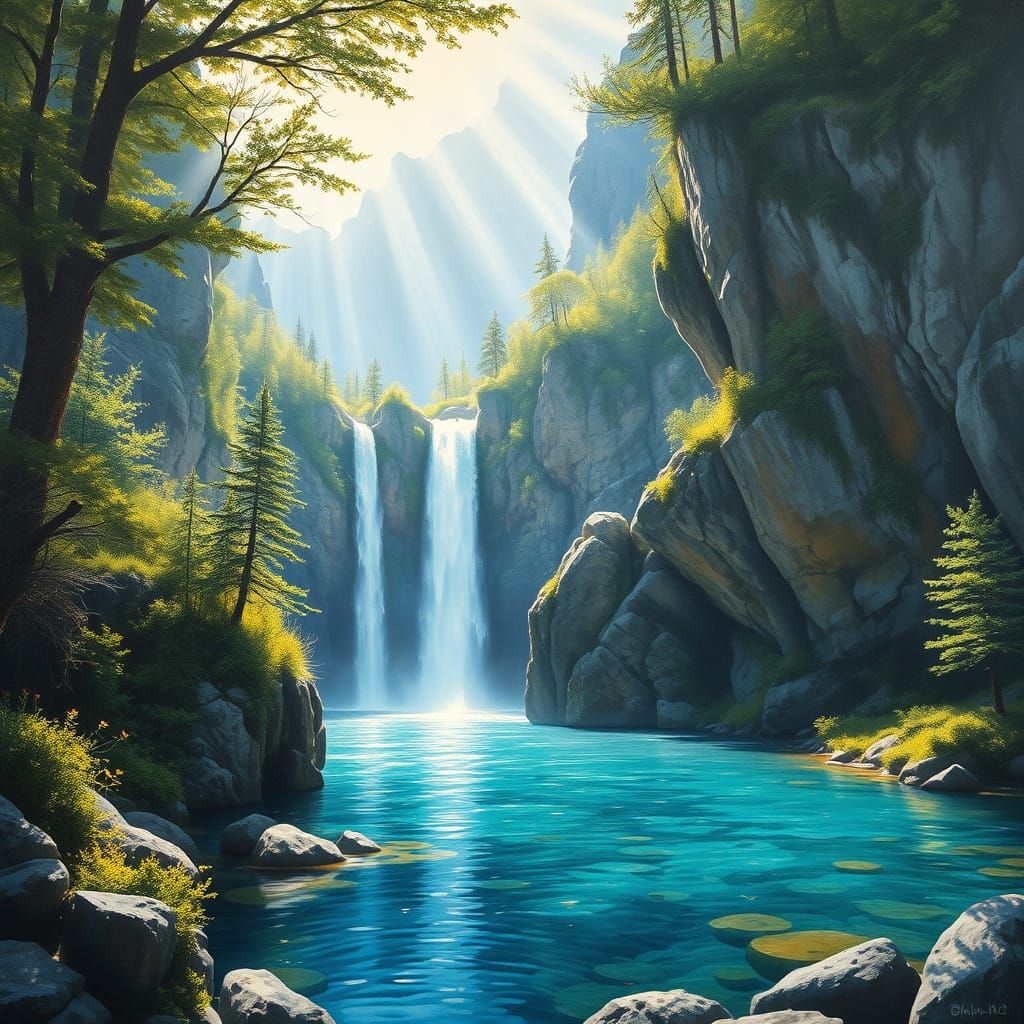 Ethereal Landscape with Hidden Waterfall