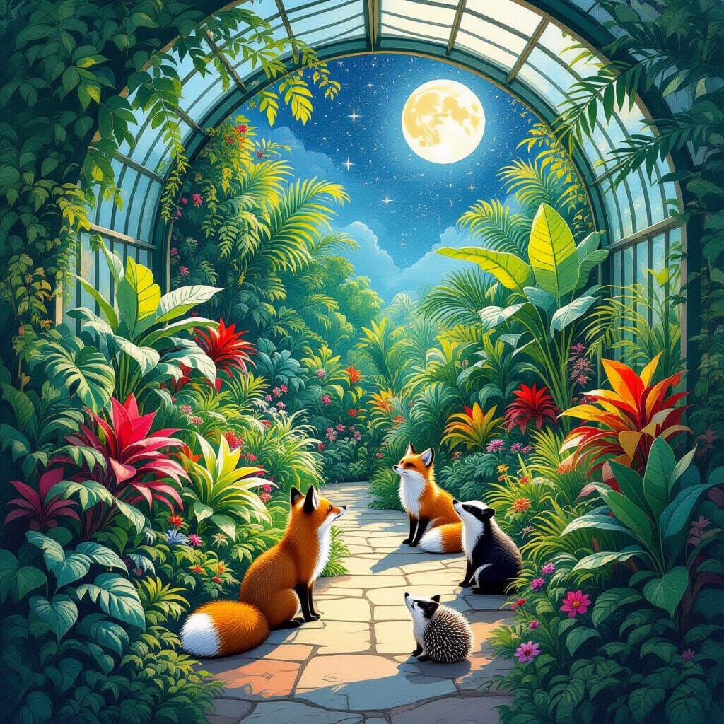 Moonlit Garden Greenhouse in Fantastical Style