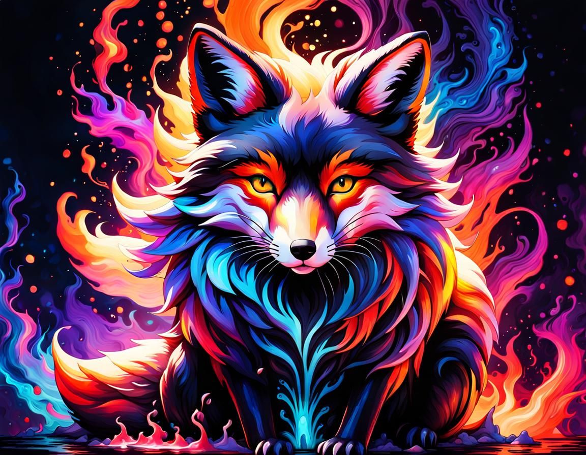 Ethereal Fire Fox in Liquid Watercolor Art
