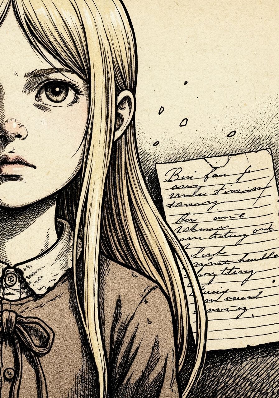 Young Girl with Textured Clothes and Handwritten Notes