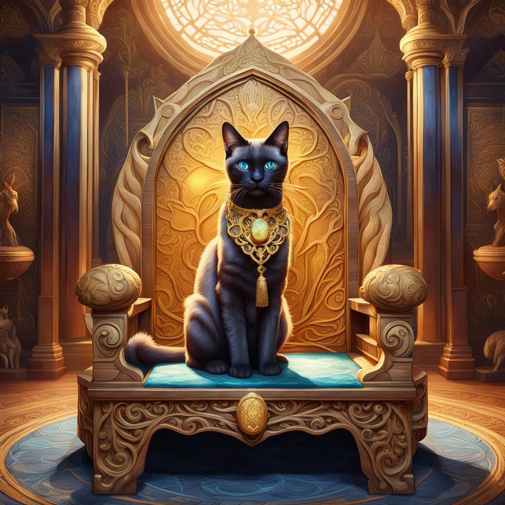 Regal Siamese Cat on Ornate Throne: Fantasy Art