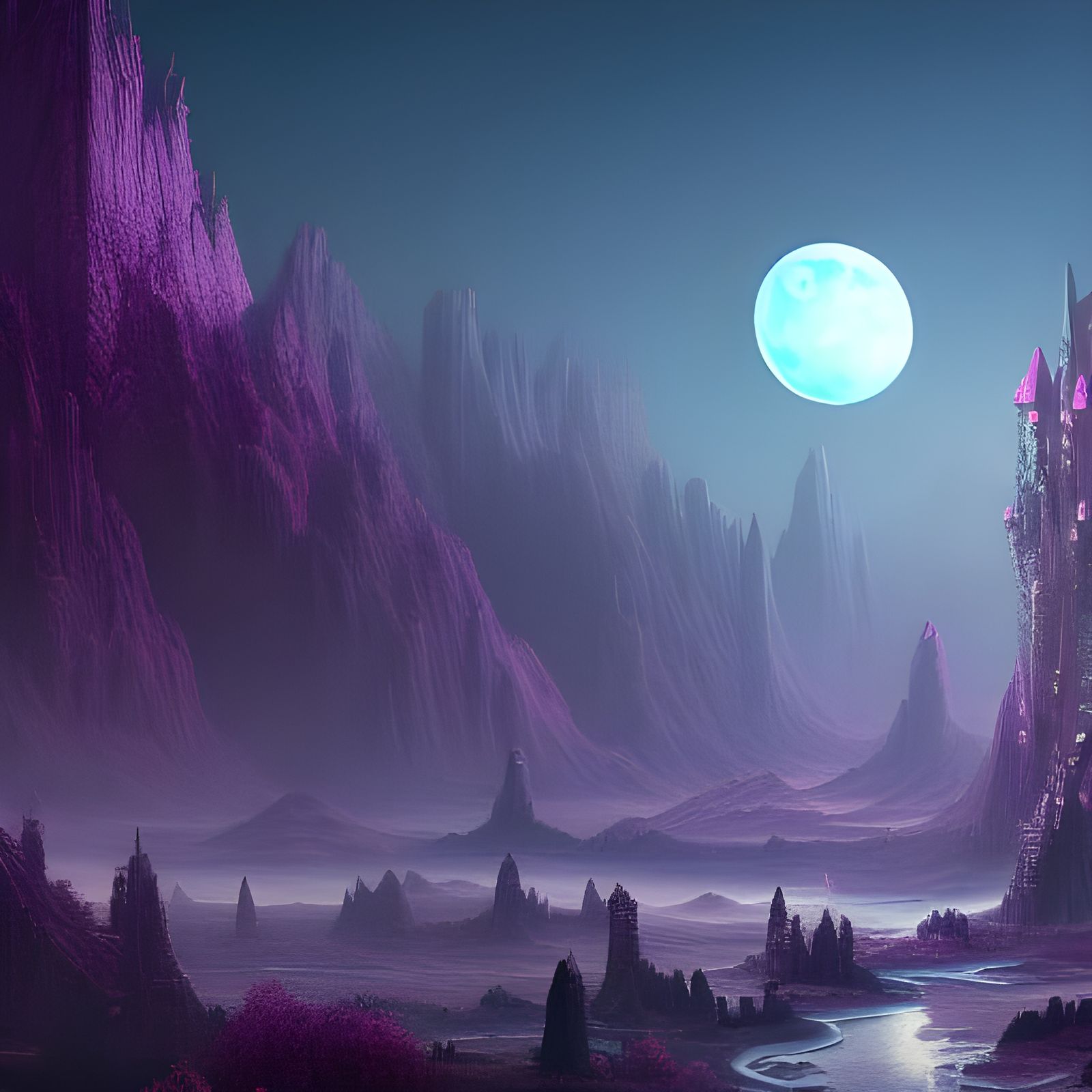 Fantastical Purple Moon in Detailed Matte Painting