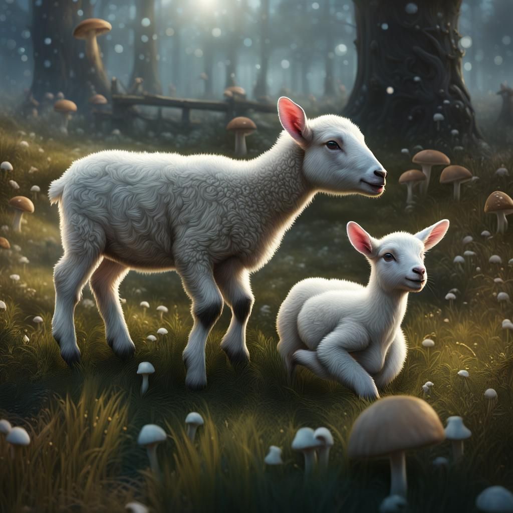 Baby Lambs and Goats Playing in Winter
