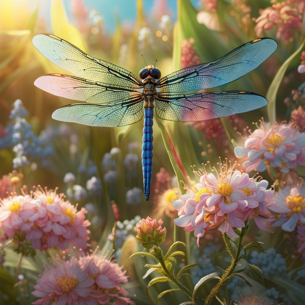 Dragonfly Collecting Pollen in Fantasycore Style