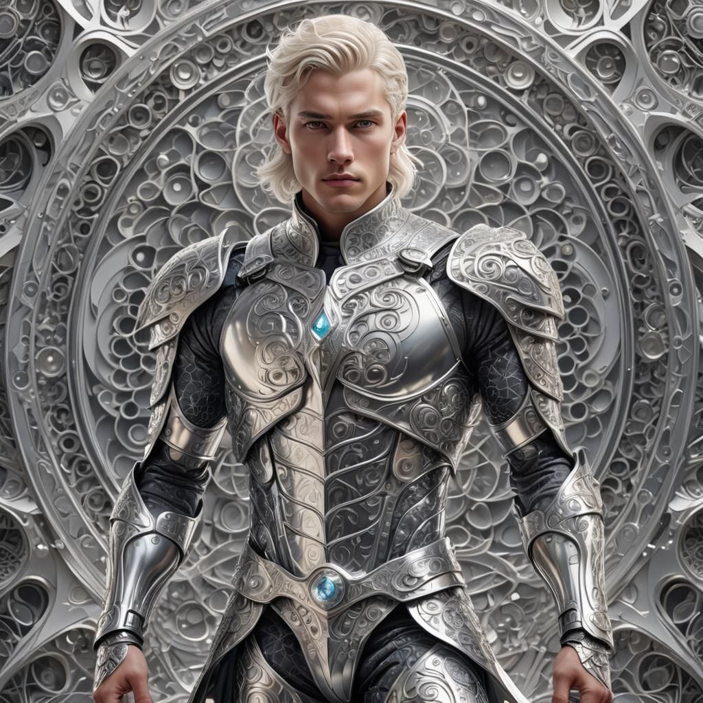 Paladin in Silver Armor, Art Nouveau Style