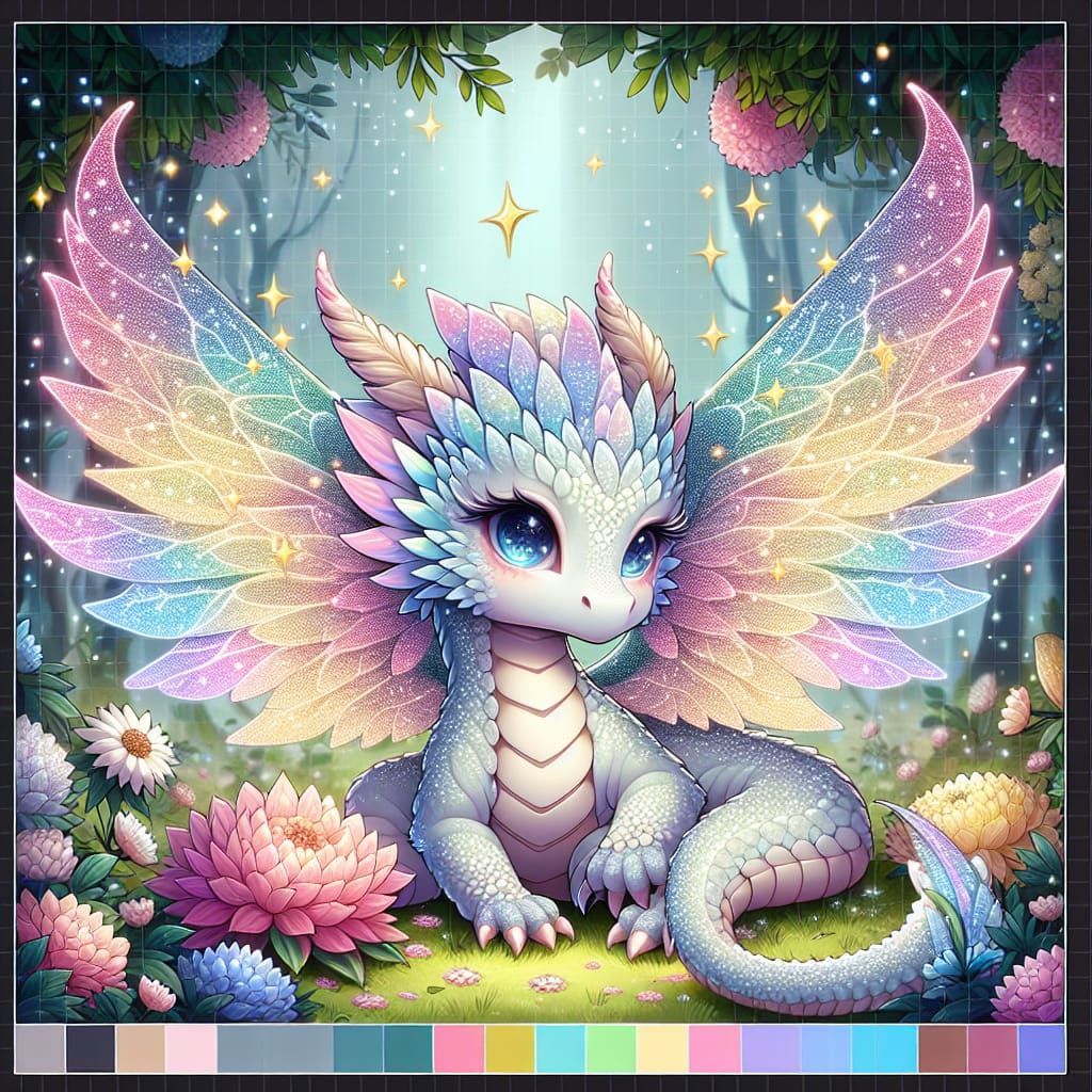 Pastel Baby Dragon with Fairy Wings in Enchanted Forest