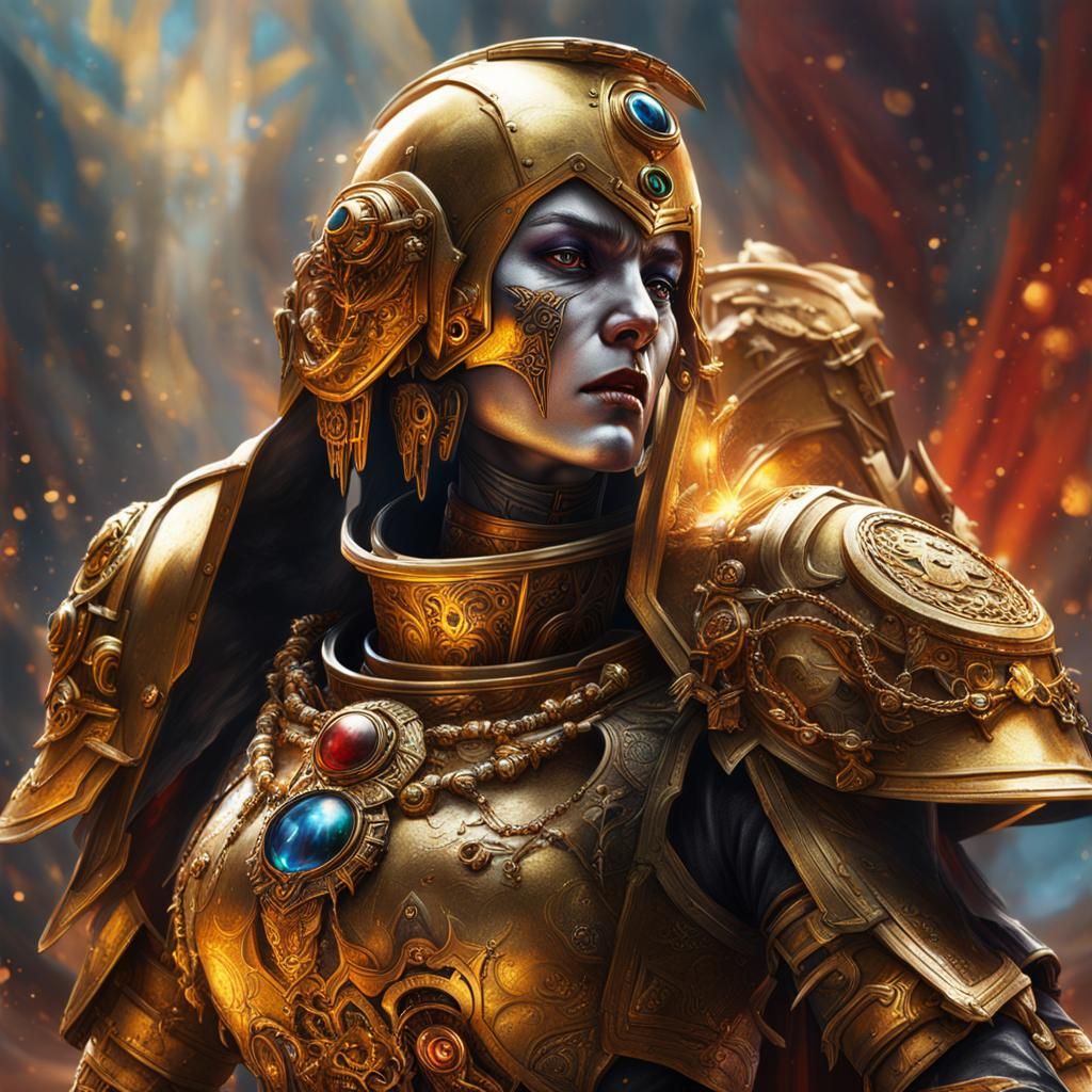 Golden Adeptus Sororitas Hyperrealistic Splash Art