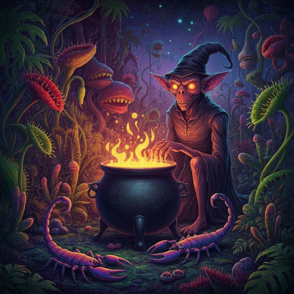 Mysterious Witch's Familiar in Psychedelic Jungle