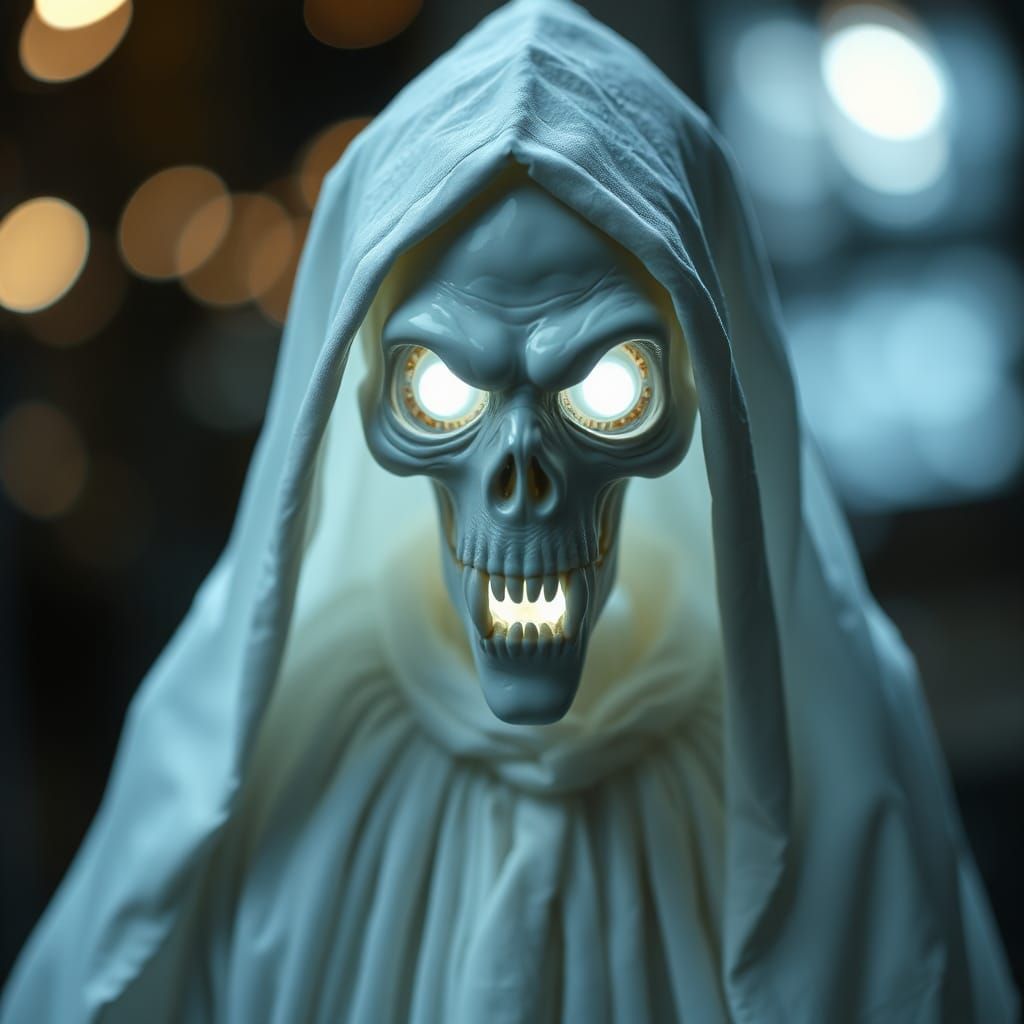 Eerie Albino Witch with Glowing Eyes