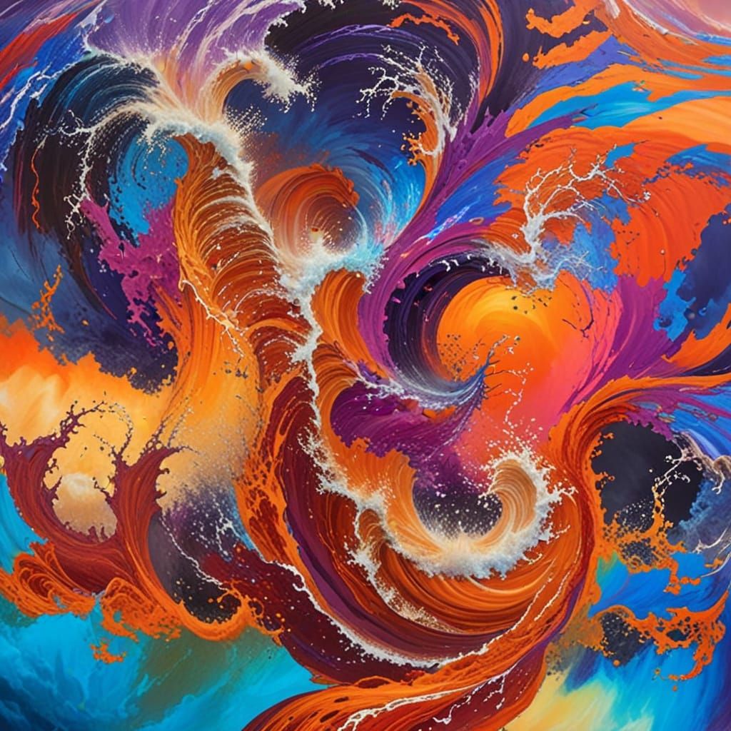 Tsunami in White Ocean Under Stormy Sky