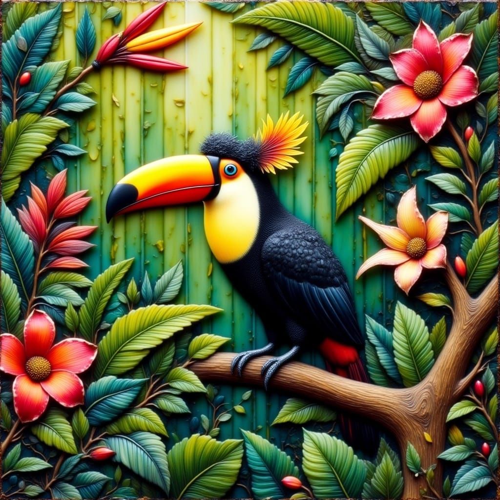 Vibrant Toucan in Naive Jungle Scene