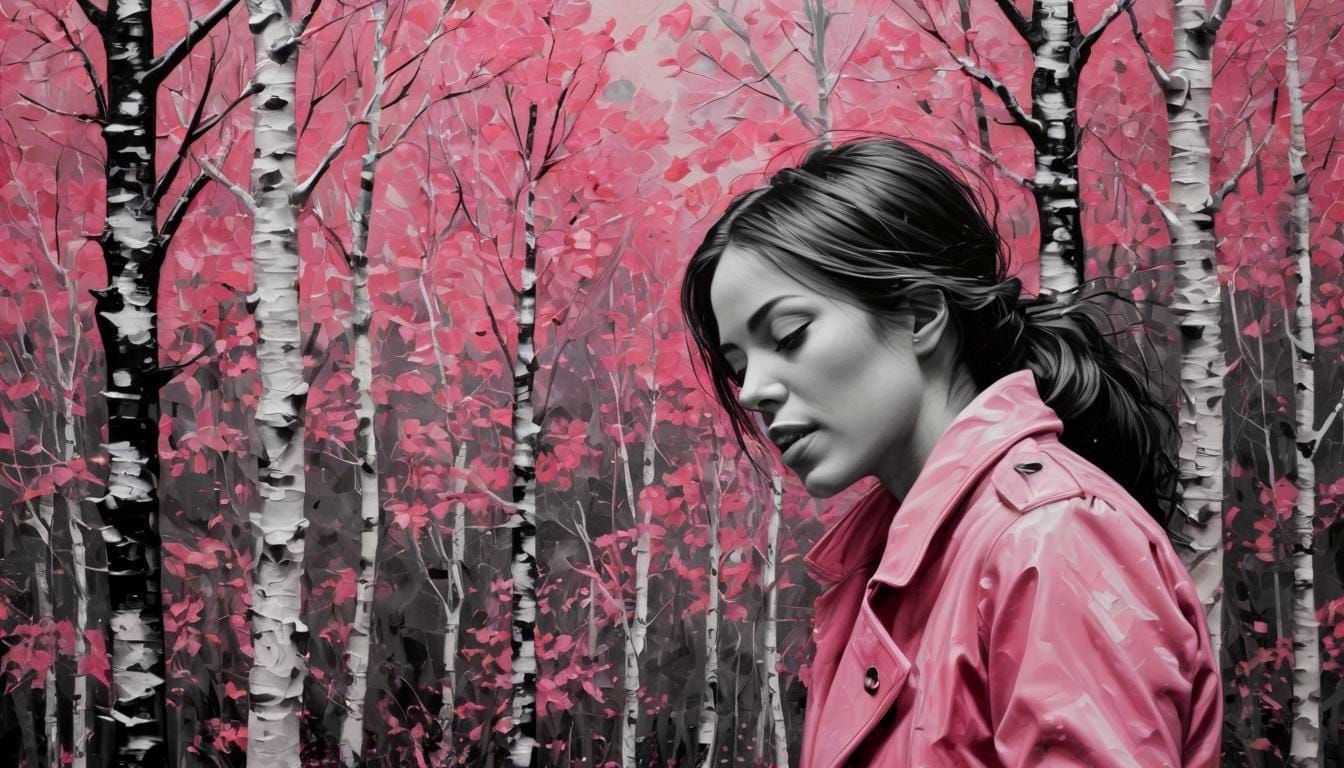 Woman in Pink Coat: Impasto Style Oil Painting