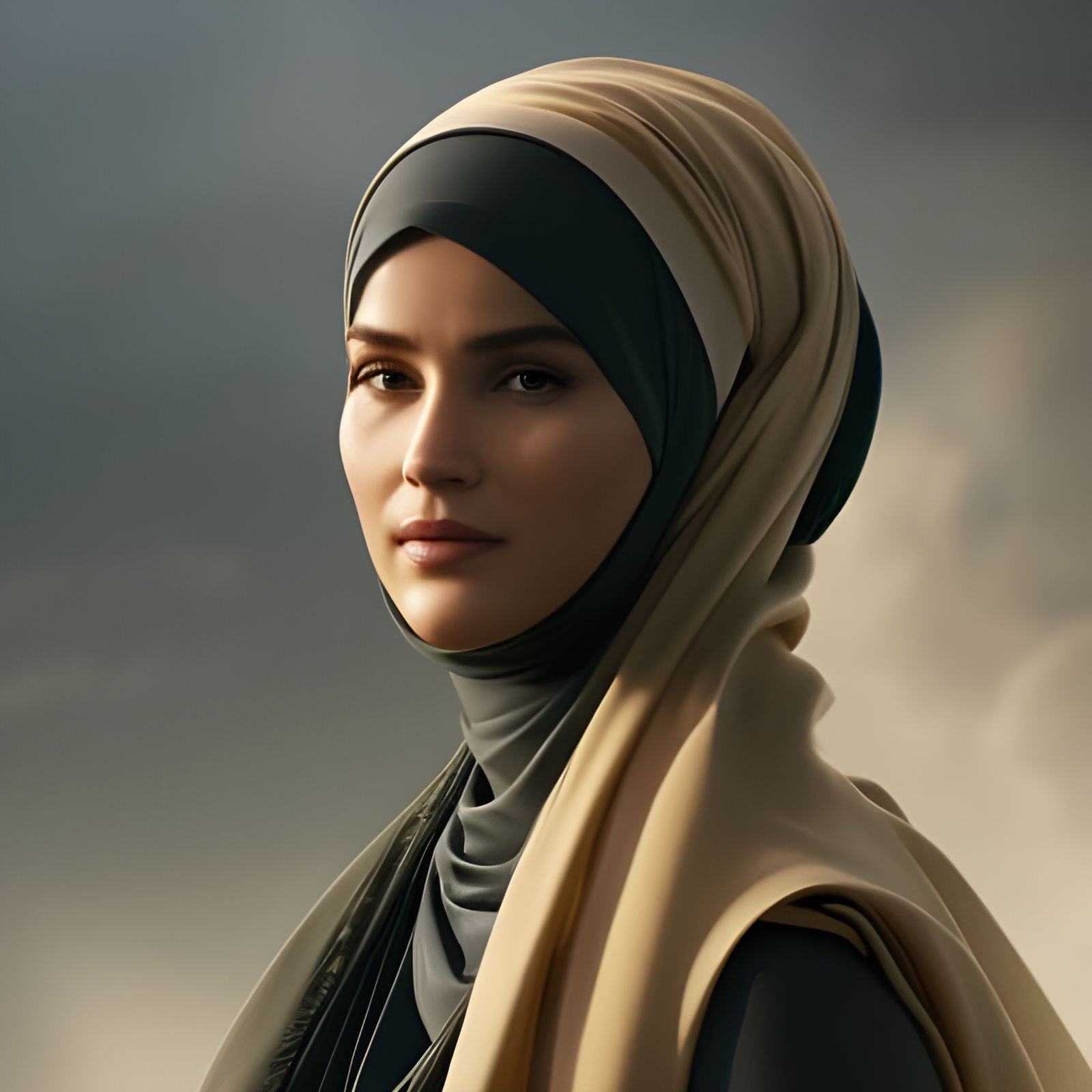 Beautiful Woman in Hijab: Digital Art Portrait