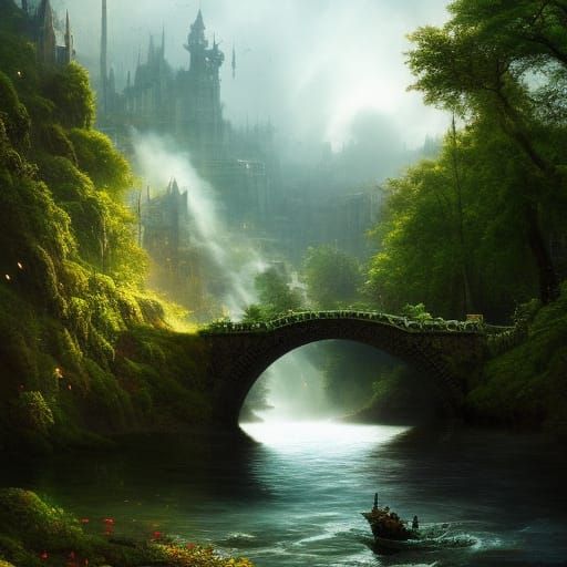Steampunk Bridge in Rococo Jungle, Digital Art