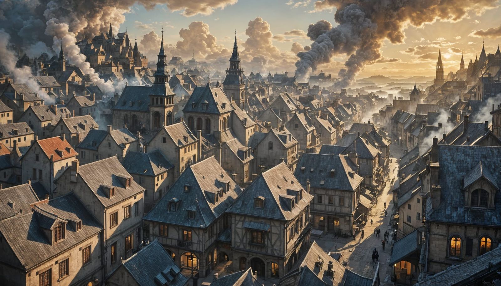 Meung, France, 17th Century Aerial View: Dark Fantasy Art
