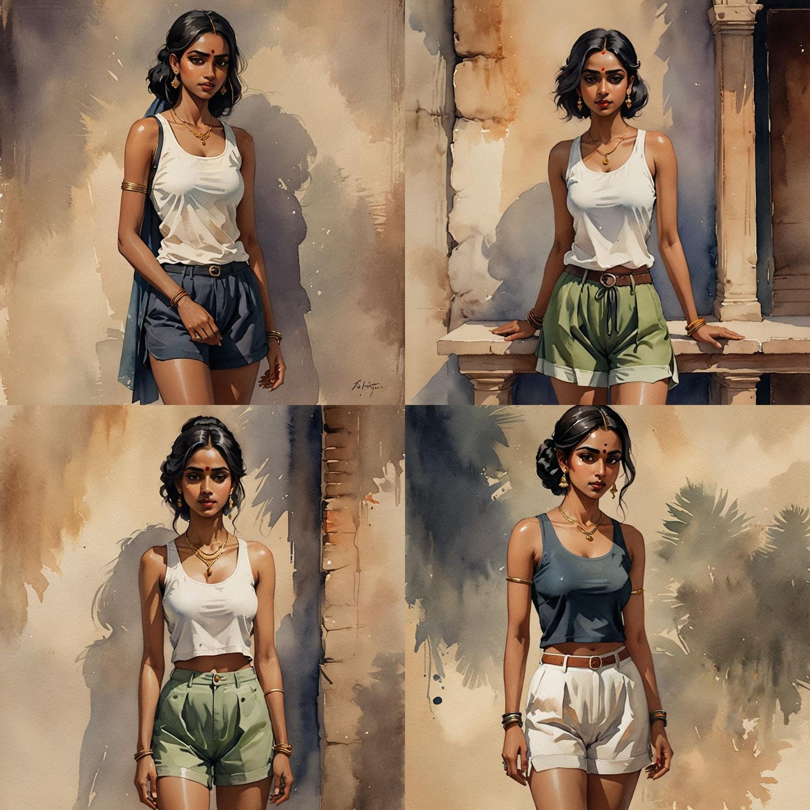 Watercolor Portrait of Girl in Queen Tank Top