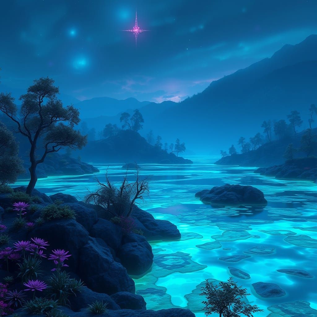 Bioluminescent Lakes: Fantasy Concept Art
