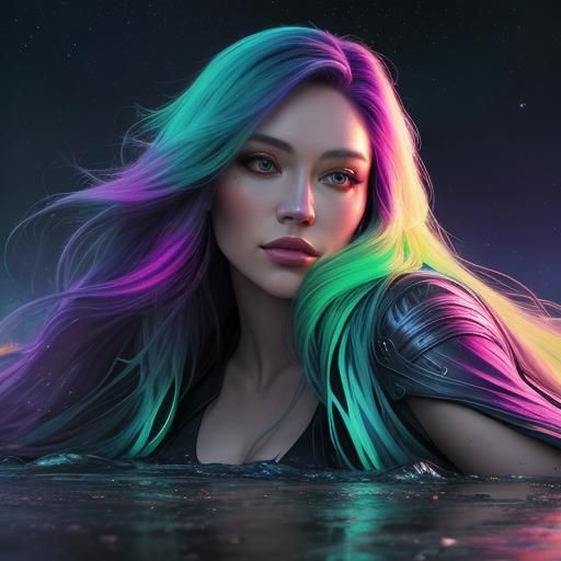 Aurora Borealis Hair: Hyperrealistic Splash Art Portrait