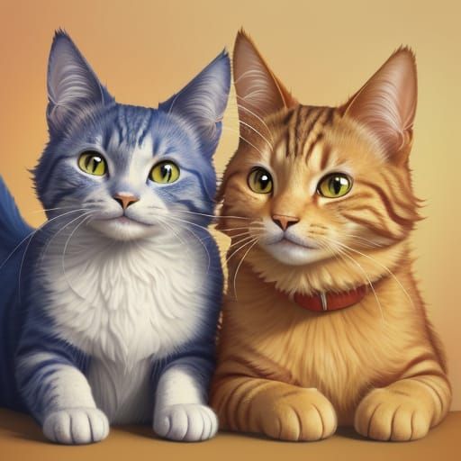 Playful Cat and Dog in Vibrant Digital Art