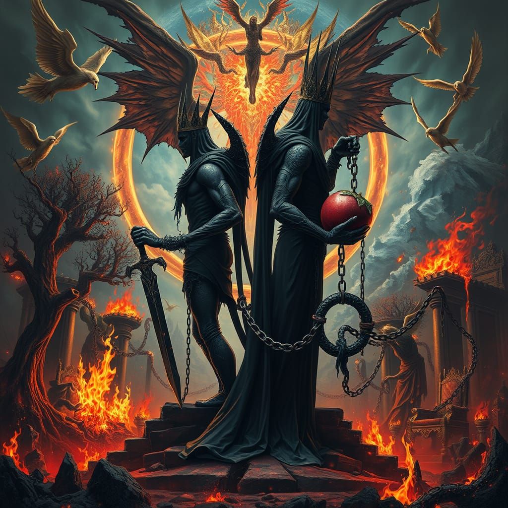 Apocalyptic Figures in Desecrated Garden of Eden