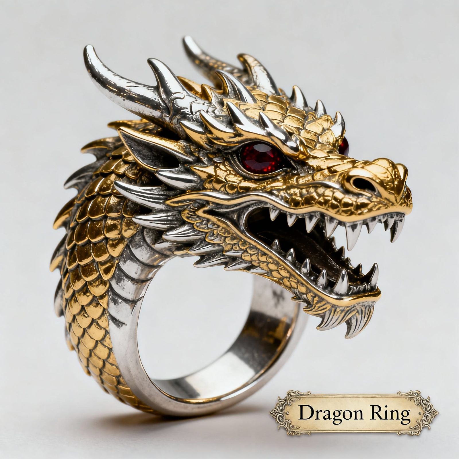Intricate Dragon Head Ring Design for Wearer's Finger