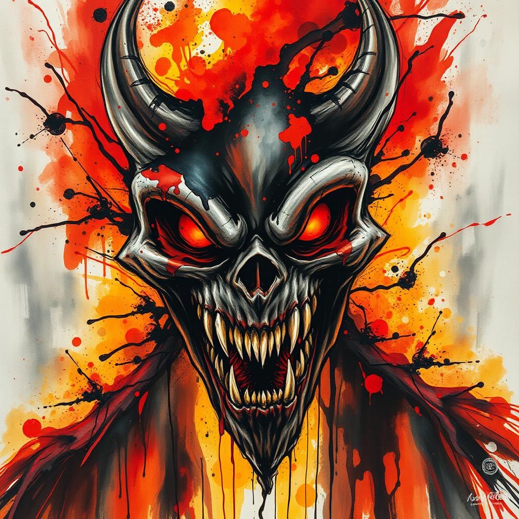 Menacing Shadow Jack-o'-Lantern in Liquid Ink Style