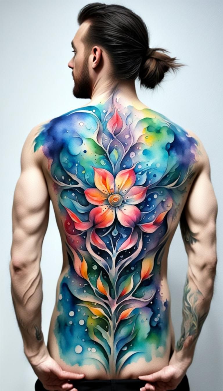 3D full back Tattoo Watercolor