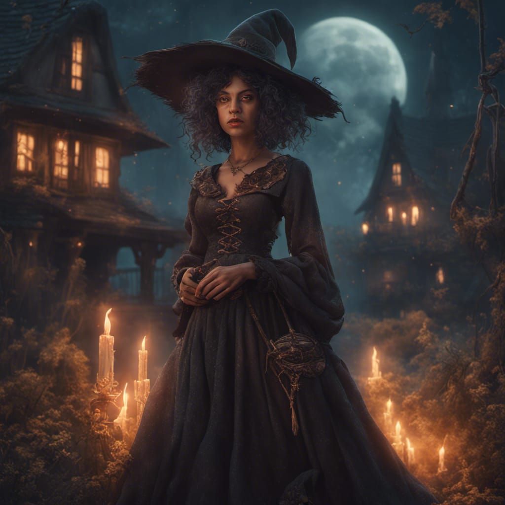 Dark Cottagecore Witch Portrait in Detailed Matte Painting