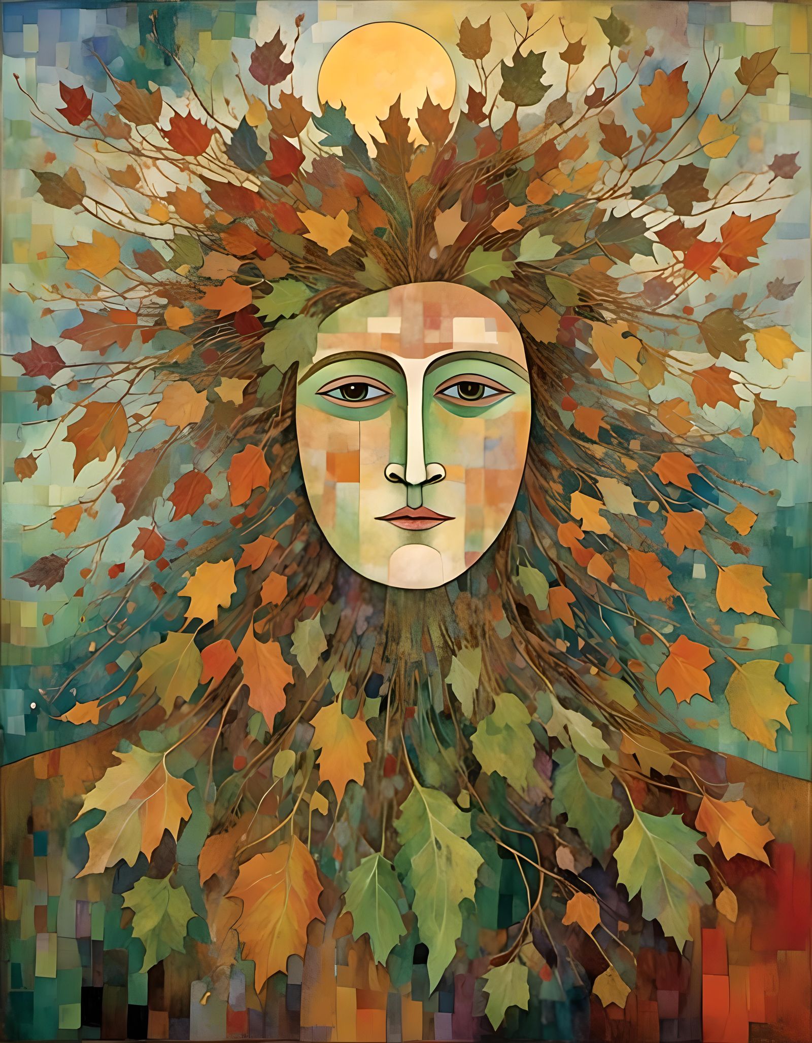 The Green Man Portrait with Swirling Clouds