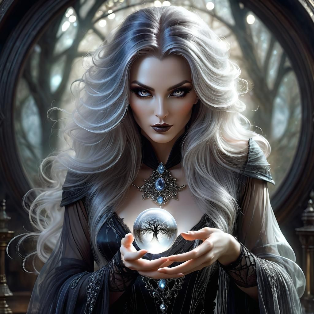 Sensual Witch with Crystal Ball in Digital Art