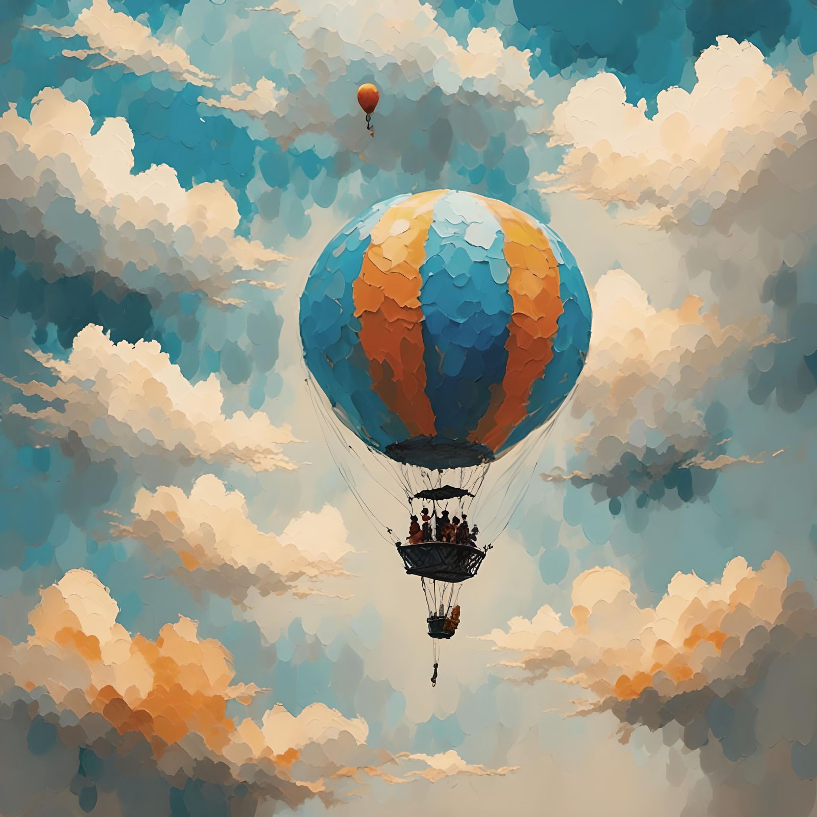 Impressionist Hot Air Balloon Descent from Stormy Sky