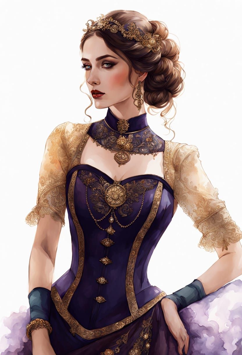 Elegant Steampunk Maiden in Golden Light