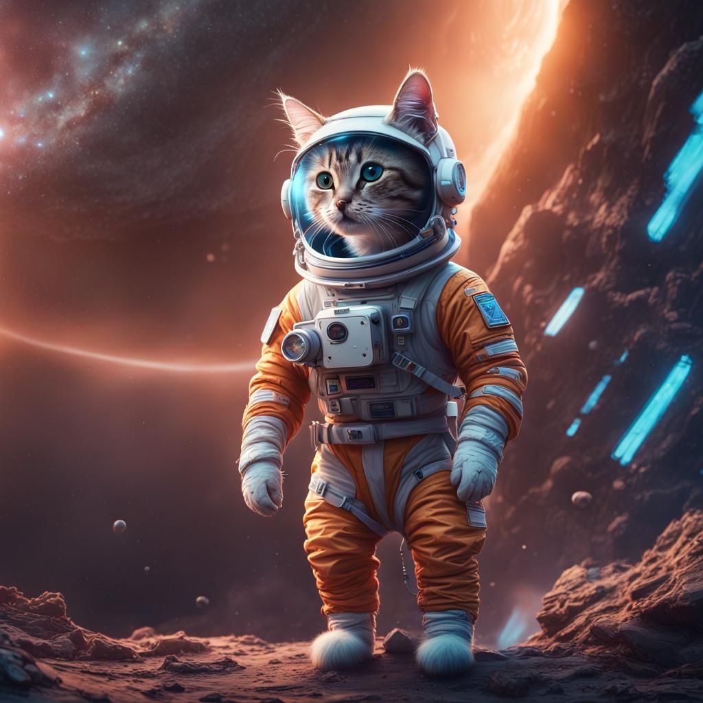 Astronaut Kitten in Space: Detailed Digital Art