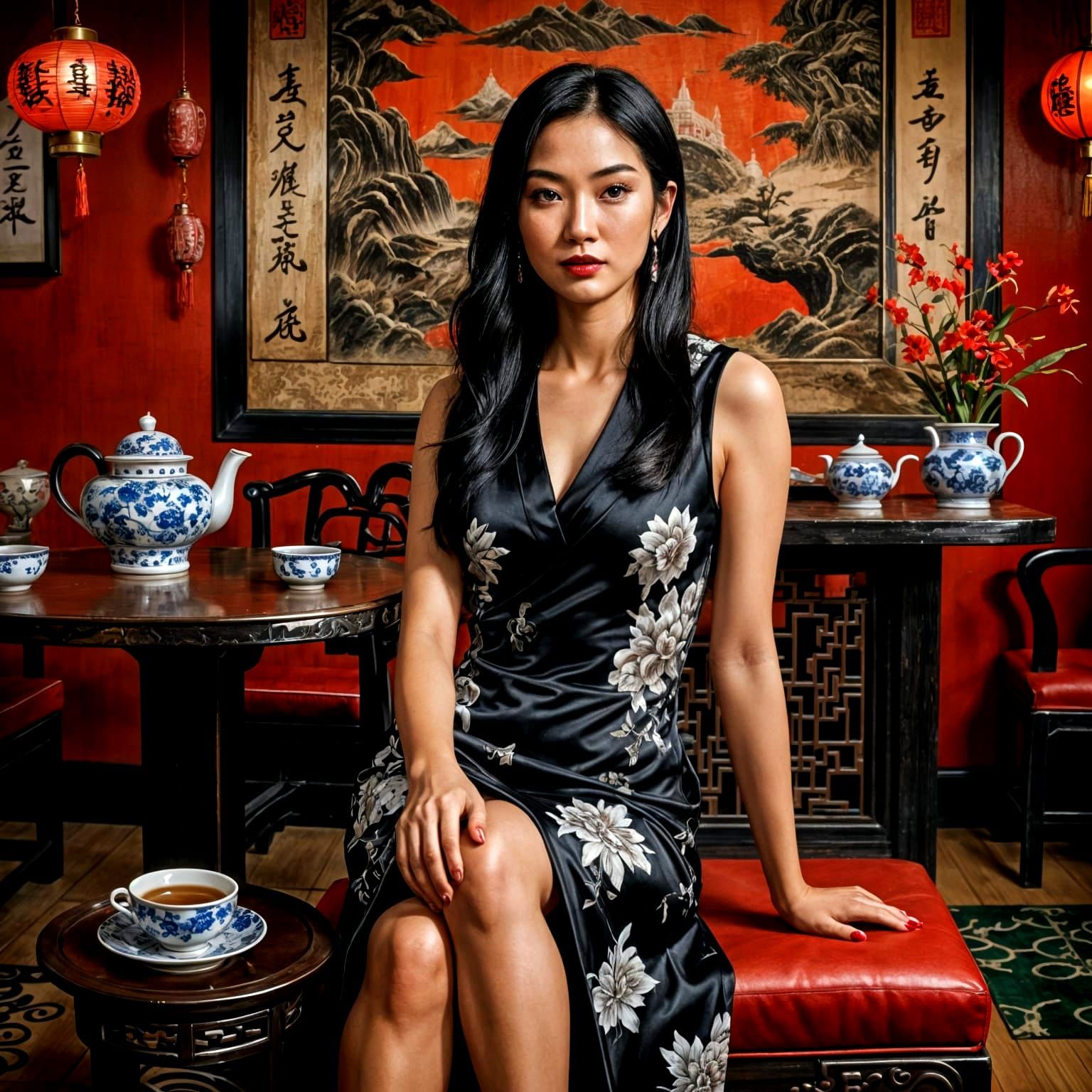 Singaporean Woman in Chinese Tea Room, Splash Art
