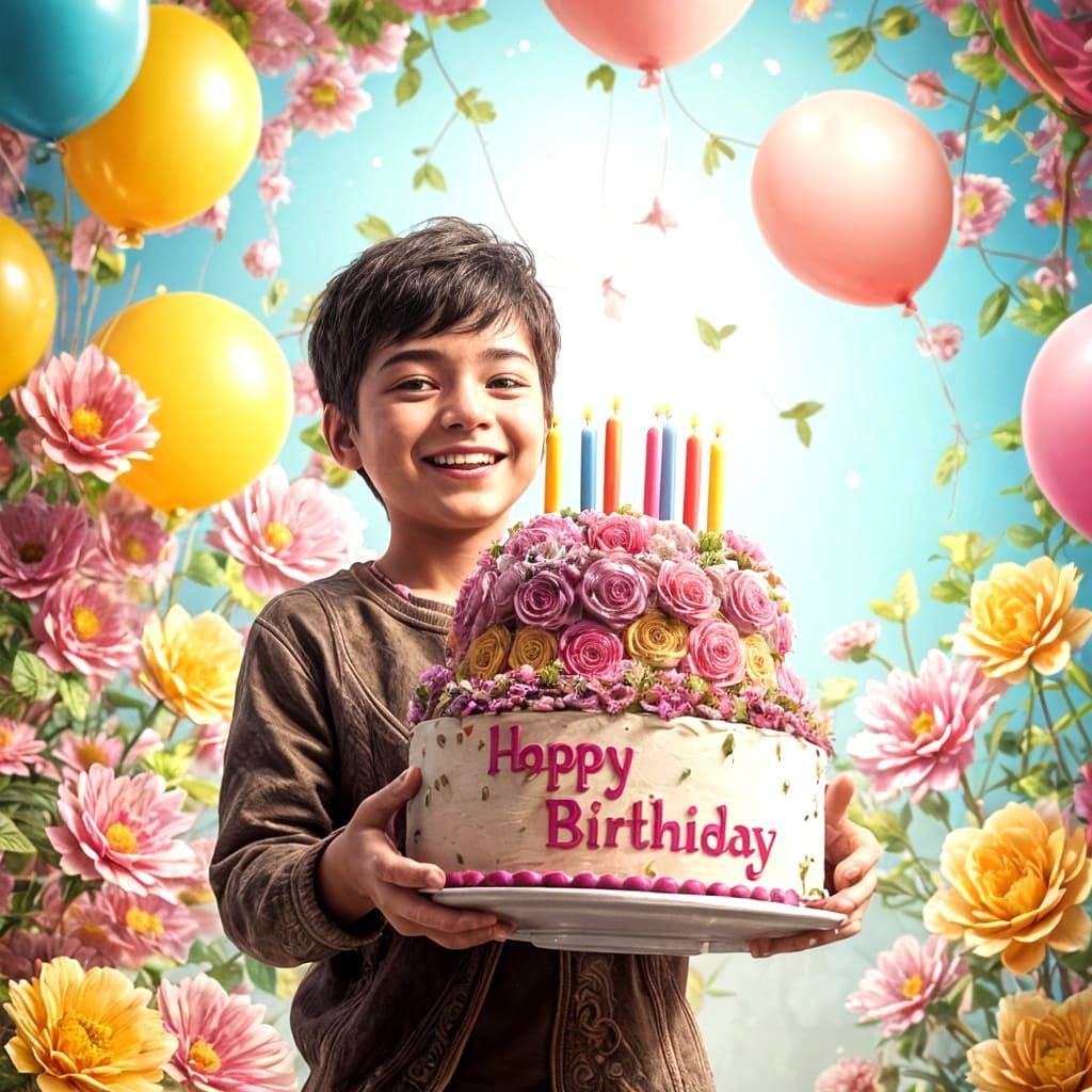 Whimsical Fantasy Birthday Cake in a Floral Wonderland