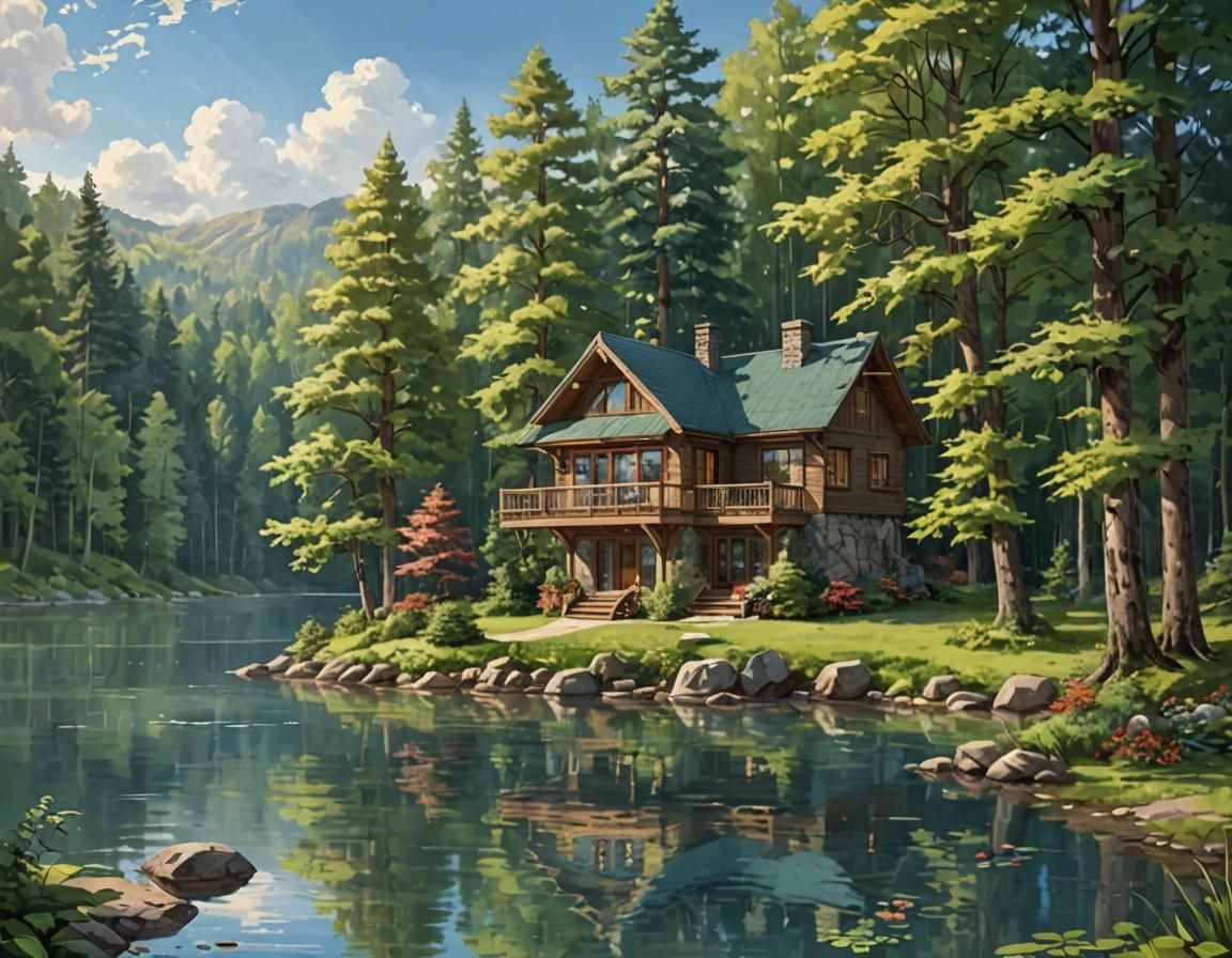 Idyllic Forest Retreat by a Sparkling Lake