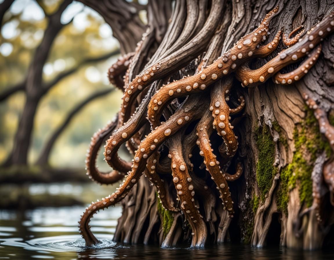 Octopus Tentacles Merging with an Old Oak Tree