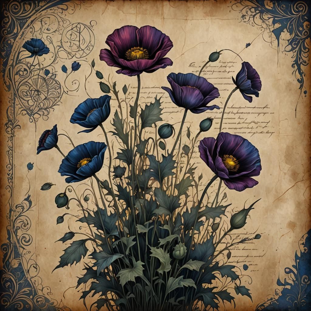 Magnificent Poppy Illustration in Gothic Style