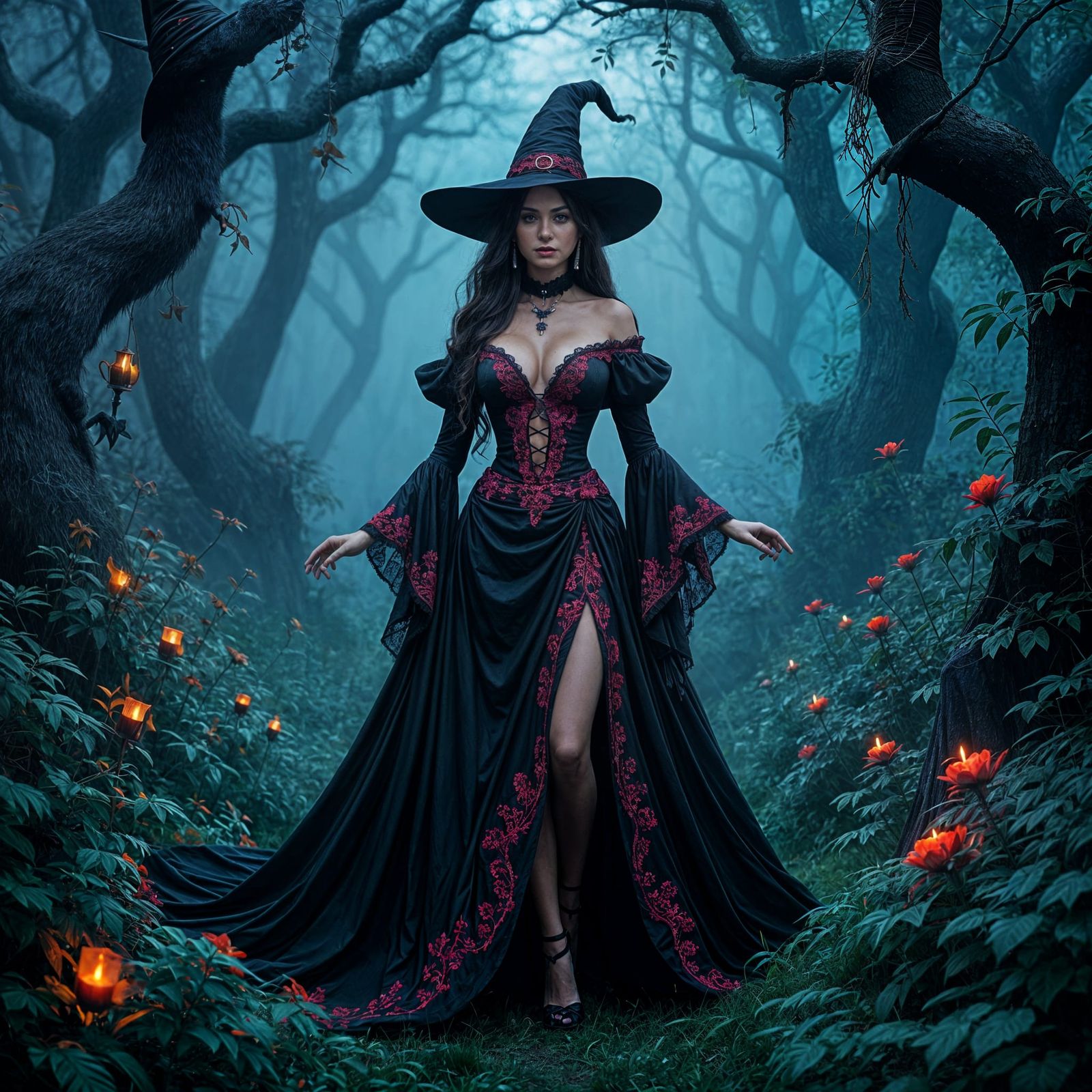 Glamorous Witch in Enchanted Forest Dark Fantasy Art