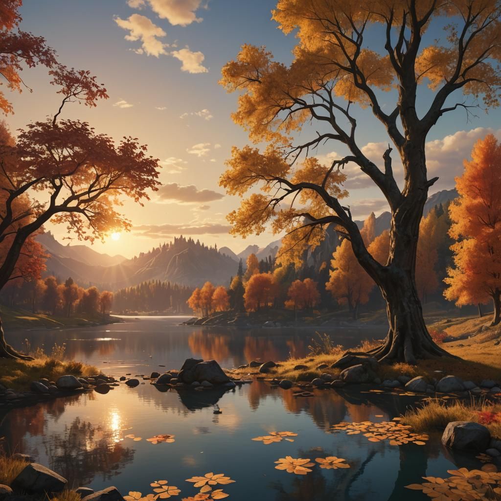 Autumn Valley Landscape in Golden Light