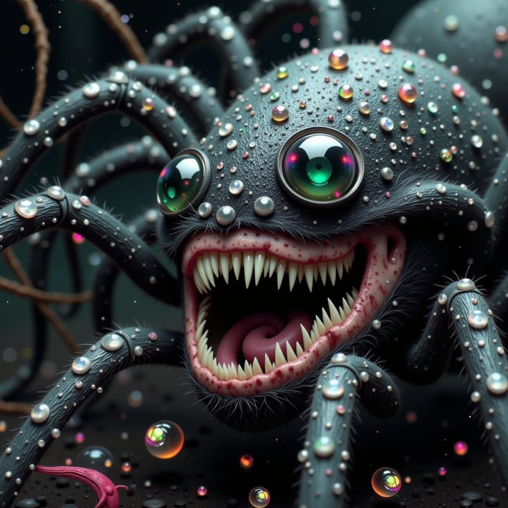 Grotesque Spider with Human Remains, in Surreal Style