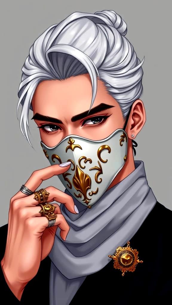 Elegant Regal Man in White Hair and Gold Accents